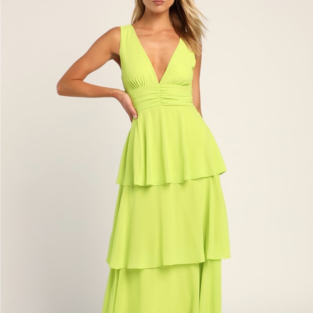 Celebration Time Lime Green Sleeveless Tiered Midi Dress
